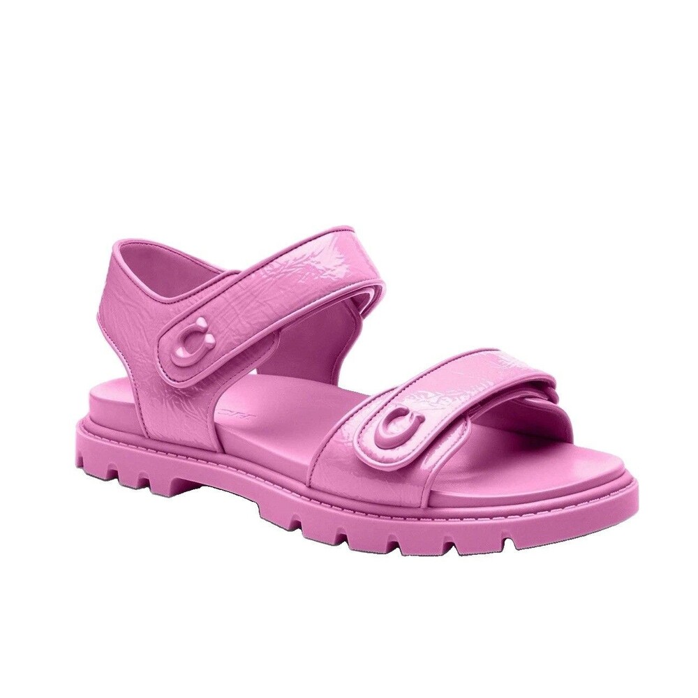 Brand New COACH Women’s Brynn Fuchsia Pink Patent Leather Double Strap Sandals